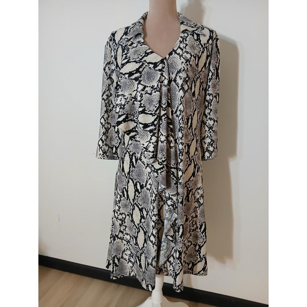 Attitudes by Renee Womens Gray Snake Print Ruffle Front Midi Dress Size Small